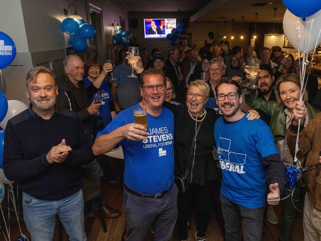 Liberal party supporters at the James Stevens election night event at Robin Hood Hotel. Picture: Kelly Barnes