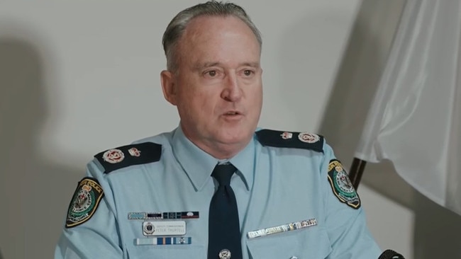 Deputy Commissioner Peter Thurtell addressed the media after a man was arrested after attempting to break and enter a home in Sydney’s outer suburbs. Picture: ABC News