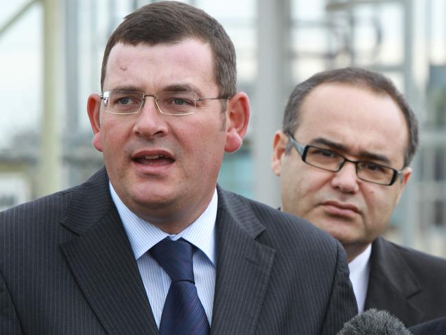 The Leader of the Opposition Daniel Andrews, MP Adem Somyurek  and Mp Tim Pallas doorstop at the Port of Geelong.