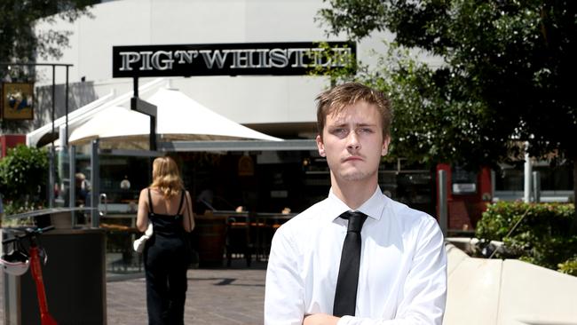 Declan Langlands, in front of the Pig N Whistle in Brisbane's CBD. Picture: Steve Pohlner