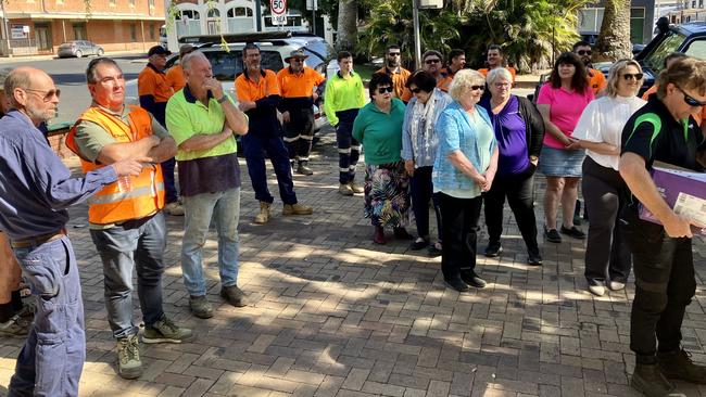 Some of the crowd gathered outside Grafton chambers.