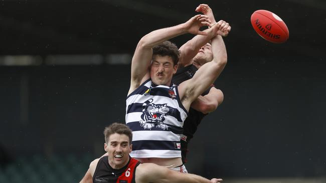 Lockie Mitchell North Launceston and Jordan Lane Lauderdale. TSL grand final 2024 - North Launceston V Lauderdale. Picture: Nikki Davis-Jones