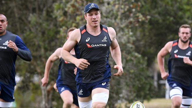 David Pocock at Wallabies training at Sanctuary Cove on Monday. Picture: AAP