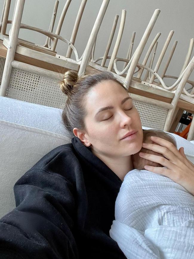 Jesinta Franklin with baby Rocky in June. (Picture: Supplied)