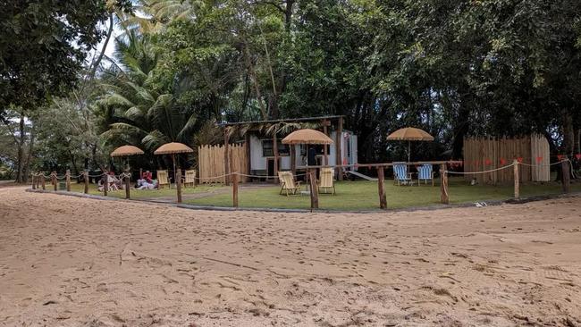 The new pop-up bar at Dunk Island and construction of the permanent beachside venue happening in the background.