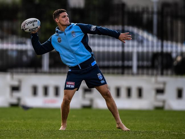 Burning desire?: Nathan Cleary launches a gridiron style pass. Picture: AAP Image/Brendan Esposito