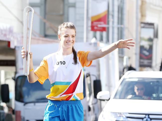 Commonwealth Games bronze medallist and Olympic cyclist Amy Cure during the Queen’s Baton Relay in Launceston. PICTURE CHRIS KIDD