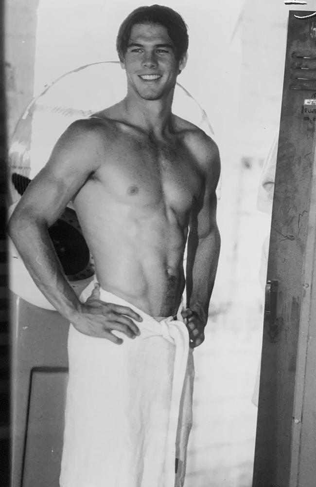 Former West Coast Eagle player Ben Cousins wears just a towel for the 1998/1999 Men For All Seasons calendar. Picture: Tony Ryan.