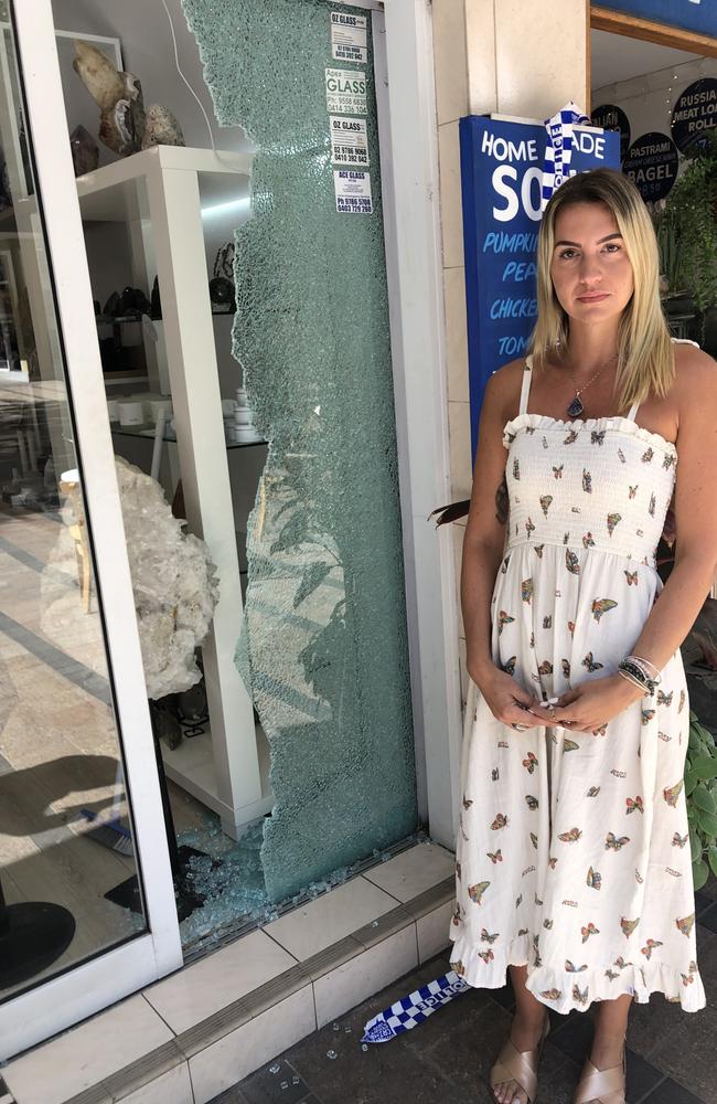 Liz Previtali, owner of SK Crystals on Sydney Rd, Manly, which was allegedly damaged by a man armed with a hammer on a vandalism rampage early on Monday. Picture: Jim O'Rourke