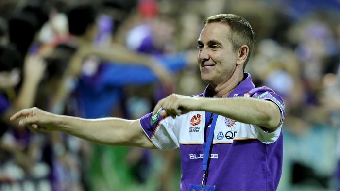 Soccor. Perth Glory v Adelaide United at NIB Stadium in Perth. pictured- Gory owner Tony Sage celebrates after the match