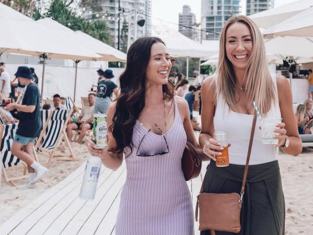 The beach club trial at Kurrawa on the Gold Coast - visitors on the foreshore deck.