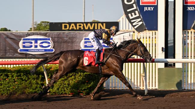 The Peter Robl trained Hadouken won at Fannie Bay with jockey Jarrod Todd on Derby Day. Picture: Caroline Camilleri