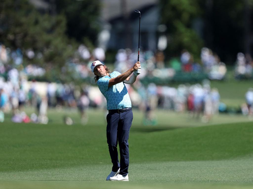 Cameron Smith plays his shot on the eighth hole during the third round. Picture: AFP