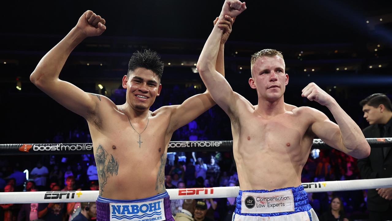 Emanuel Navarrete and Liam Wilson. (Photo by Mikey Williams/Top Rank Inc via Getty Images)