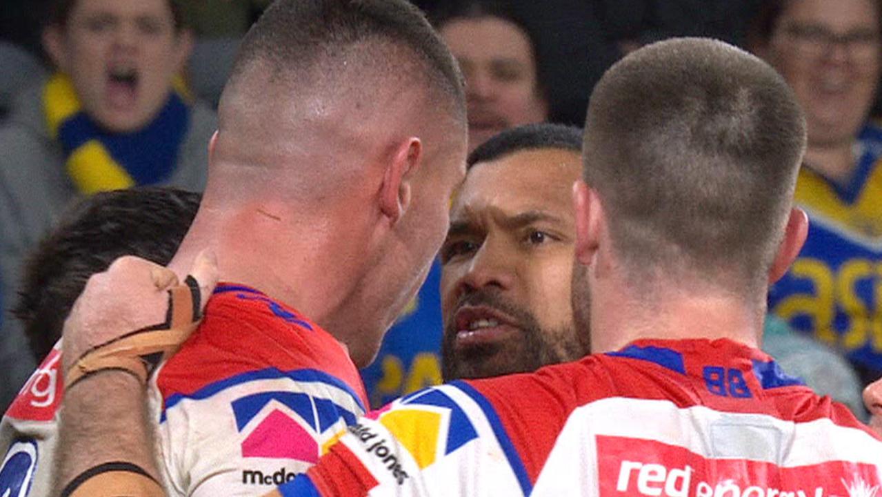 David Klemmer and Manu Ma'u stare each other down.