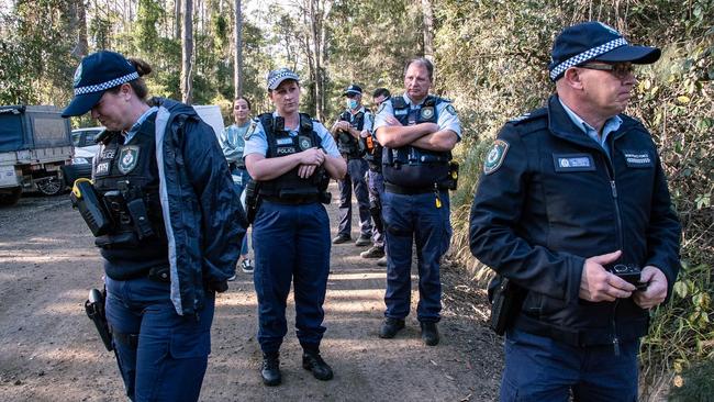 Police arrive at the anti-logging protest at Newry State Forest on the southern outskirts of Coffs Harbour on July 31. Picture: Facebook