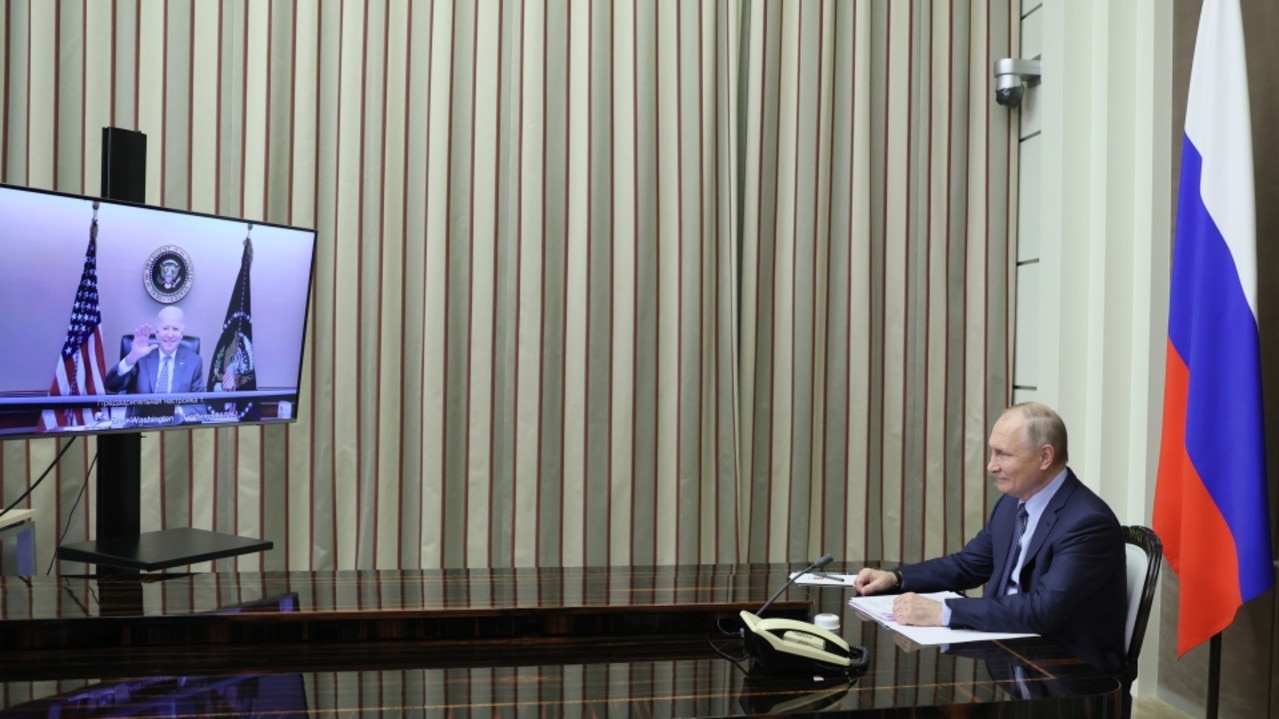 Biden and Putin met on a high stakes video call today. Picture: EPA