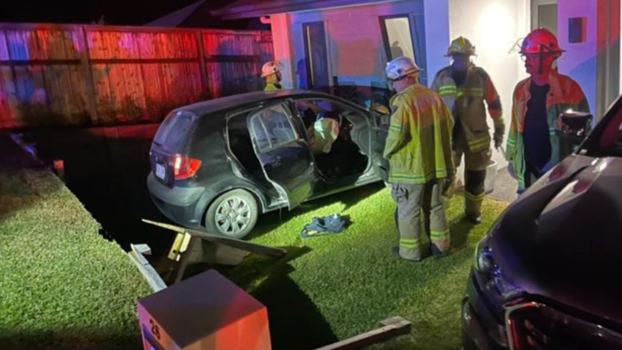 The car after it crashed into a Palmwoods home on August 17, 2023. Picture: Contributed