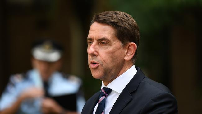 Queensland Treasurer Cameron Dick speaks during a media conference to provide a Covid update at Parliament House in Brisbane. Picture: NCA NewsWire / Dan Peled