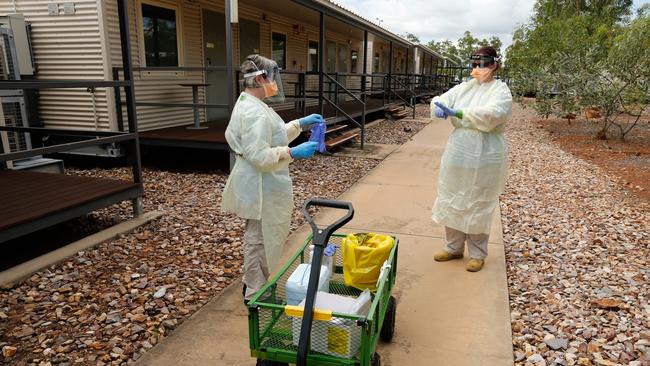 AUSMAT staff at the Howard Springs quarantine facility. The facility is set to expand to take in up to 2000 people per fortnight. Picture: GLENN CAMPBELL via NCA NewsWire