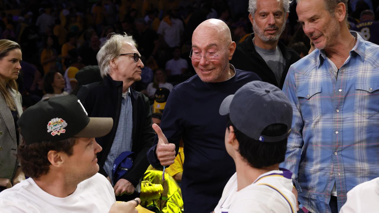 Geffen last month at a Lakers game seemingly without Armstrong. Photo by Kevork Djansezian/Getty Images