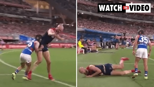 AFL: Caleb Daniel sends Max Gawn to the floor (Channel 7)