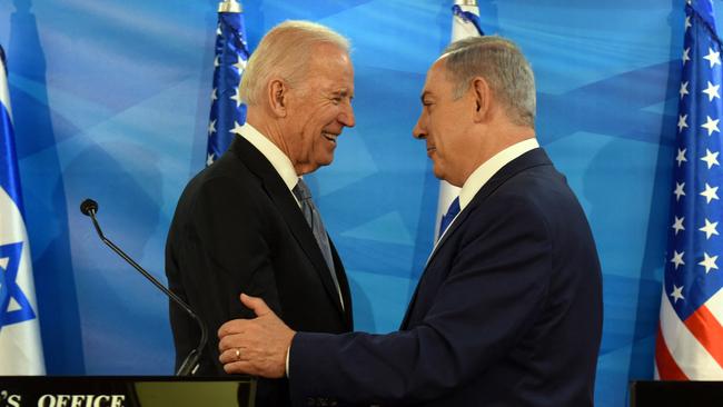 Then vice-president Joe Biden and Benjamin Netanyahu meet in March 2016. Picture: AFP