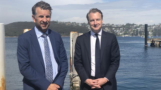 Minister for Transport Andrew Constance and Manly MP James Griffin at Manly Wharf last week. Picture: Julie Cross