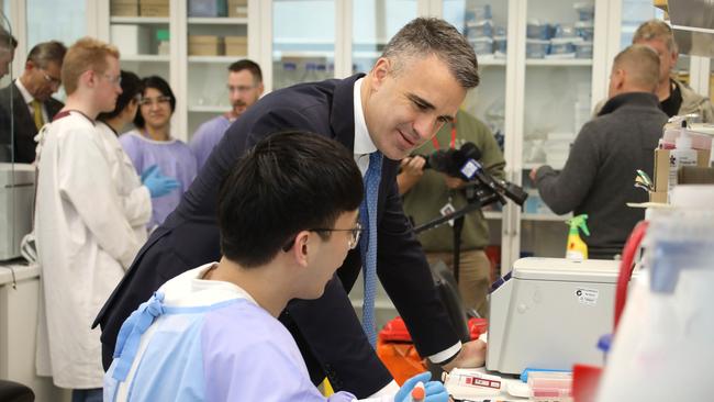 SA Premier Peter Malinauskas with PhD student Casper Liu at the University of South Australia. Picture: Dean Martin