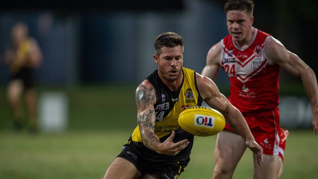 Nathan Brown in the Waratah vs Nightcliff Tigers 2023-24 NTFL men's qualifying final. Picture: Pema Tamang Pakhrin