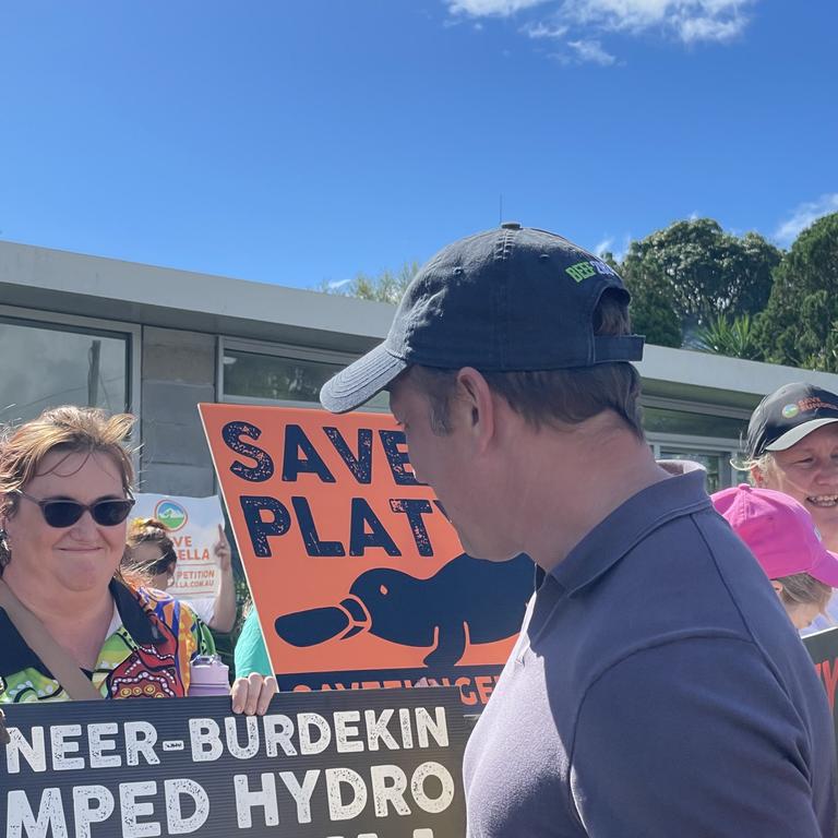 Premier Steven Miles was confronted by angry locals over the pumped hydro project. Picture Fergus Gregg