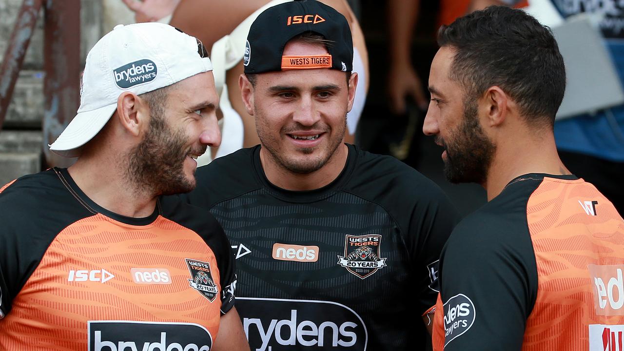 Robbie Farah, Josh Reynolds and Benji Marshall at Tigers training