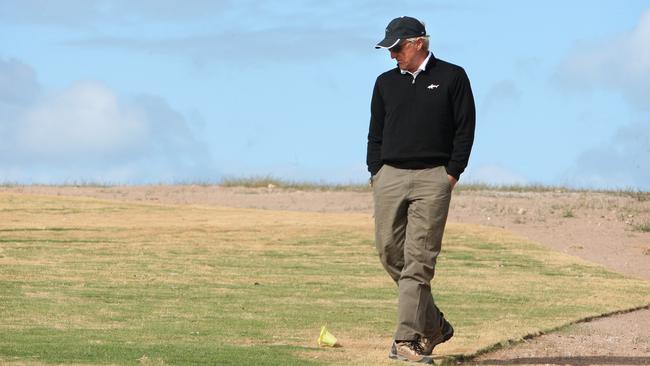 Greg Norman, pictured in 2010, inspecting The Dunes Port Hughes golf course on the Yorke Peninsula which he designed.