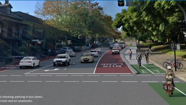 A recent artist impression of the Oxford St East Cycleway. Picture: TfNSW.