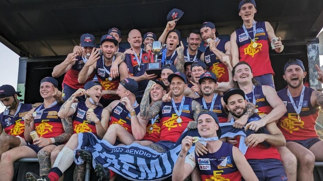 Diggers Rest celebrates its 2023 RDFNL premiership. Picture: Aaron Cook