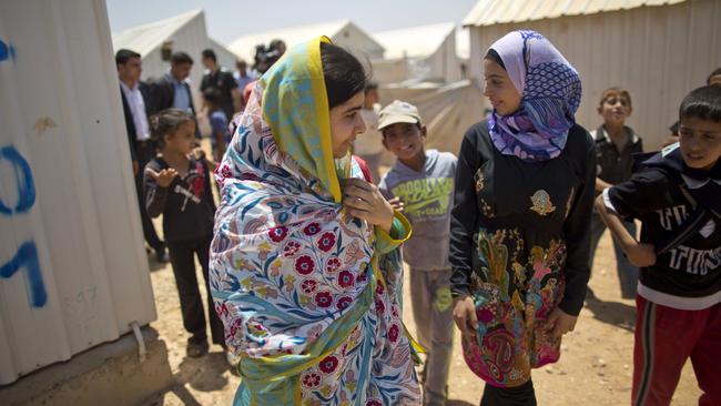 Malala Yousafzai visiting the Azraq refugee camp in Jordan.