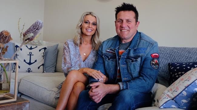 Cronulla Sharks legend Jason Stevens with his wife Beck. Picture: Eliza Barr