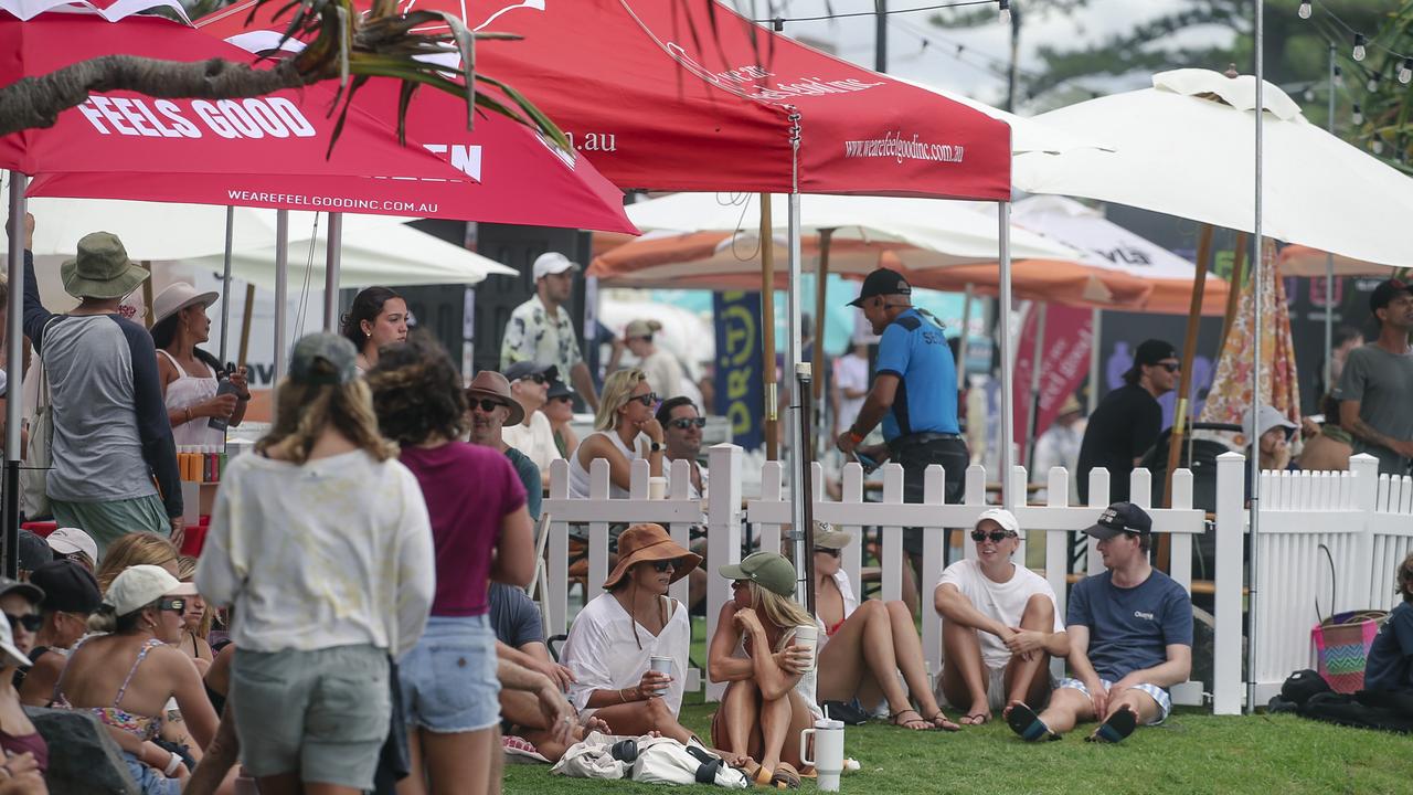 the crowd at the 2025 Gold Coast Open surf comp at Burleigh Heads. Picture: Glenn Campbell