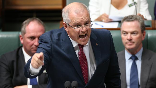 The Treasurer Scott Morrison fires up during Question Time in the House of Representatives. Picture: Gary Ramage