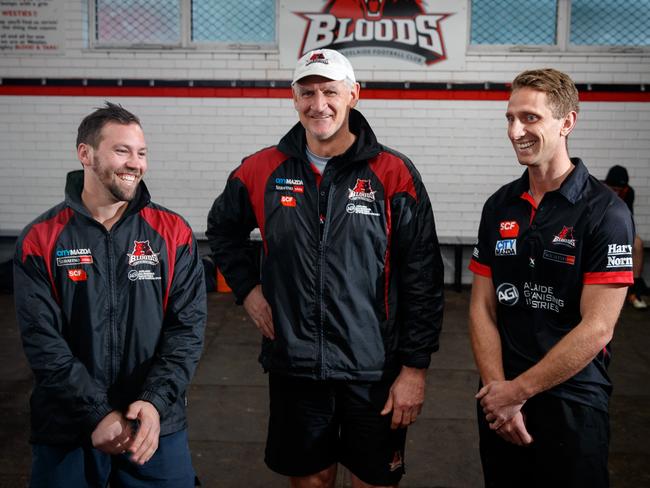 West Adelaide coach Mark Mickan with Daniel Caire (left) and Chris Schmidt.