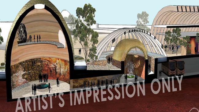 An artist impression of the National Aboriginal Art Gallery from the Wills Tce site entrance. Picture: Supplied