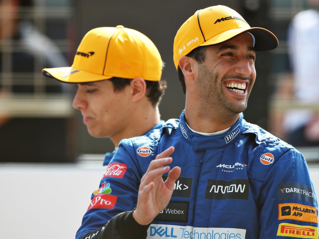 Things might be a little awkward between (L-R) Lando Norris and Daniel Ricciardo. Picture: Joe Portlock/Getty Images