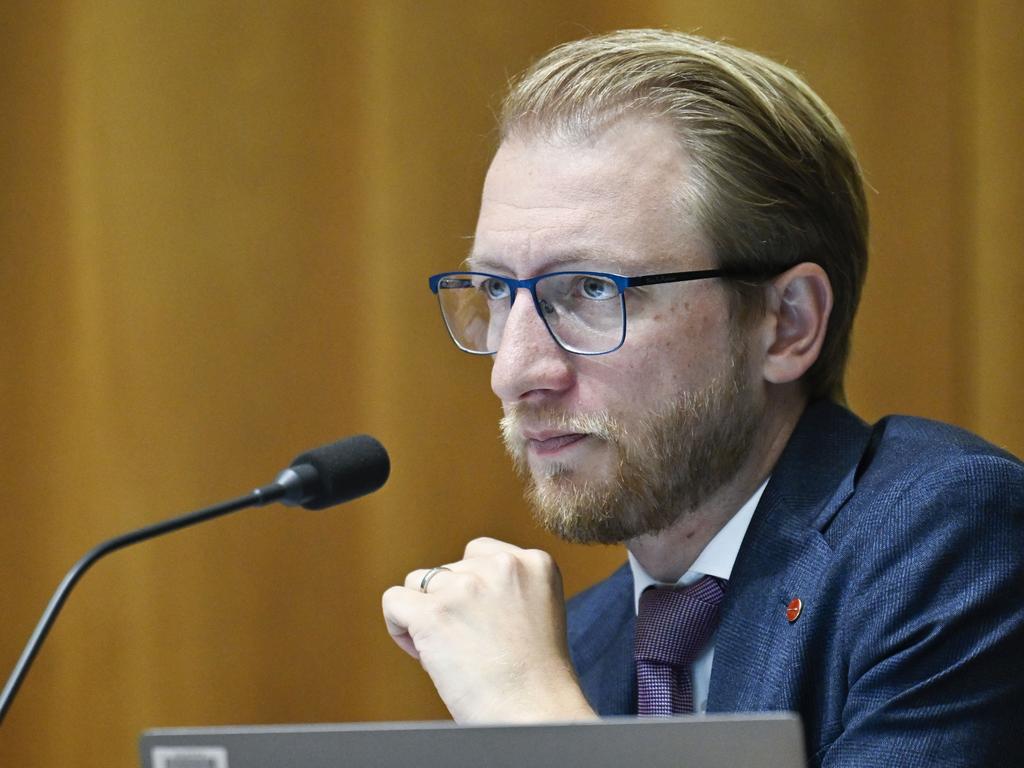 Senator James Paterson during Senate estimates in Canberra. Picture: NewsWire / Martin Ollman