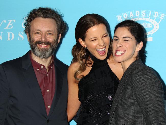 Beckinsale laughing at Sarah Silverman with her ex Michael Sheen at the premiere for Love & Friendship.