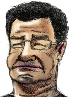 John Higgs. Court drawing by Simon Schneider