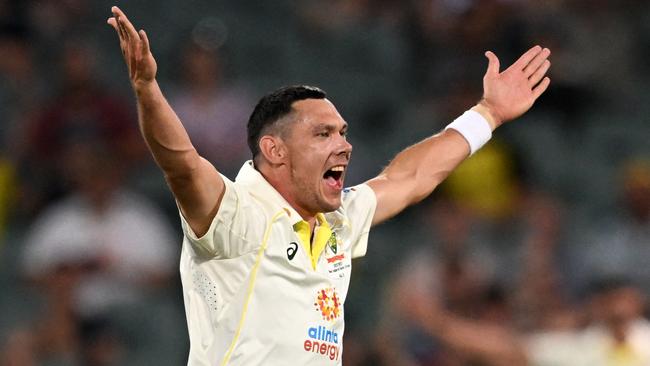 Australia's Scott Boland celebrates dismissing West Indies' Jermaine Blackwood. Picture: AFP