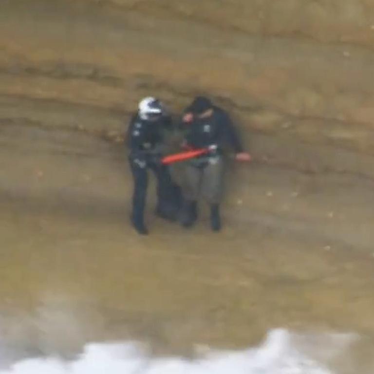 The man was stuck on the ledge at Jan Juc. picture: ABC News