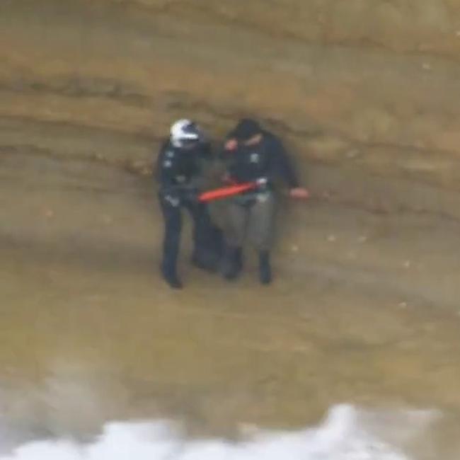 The man was stuck on the ledge at Jan Juc. picture: ABC News
