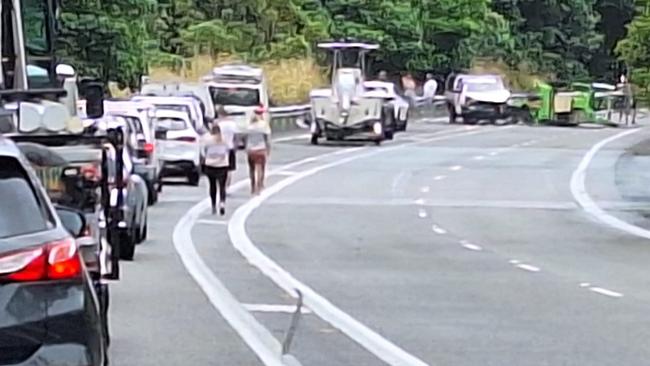 A car towing a cherry picker has crashed on the Cardwell Range. Picture: Danni Jesse