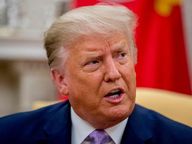 US President Donald Trump speaks during a meeting with Arizona Governor Doug Ducey in the Oval Office of the White House in Washington, DC, on August 5, 2020. (Photo by Andrew Harnik / POOL / AFP)